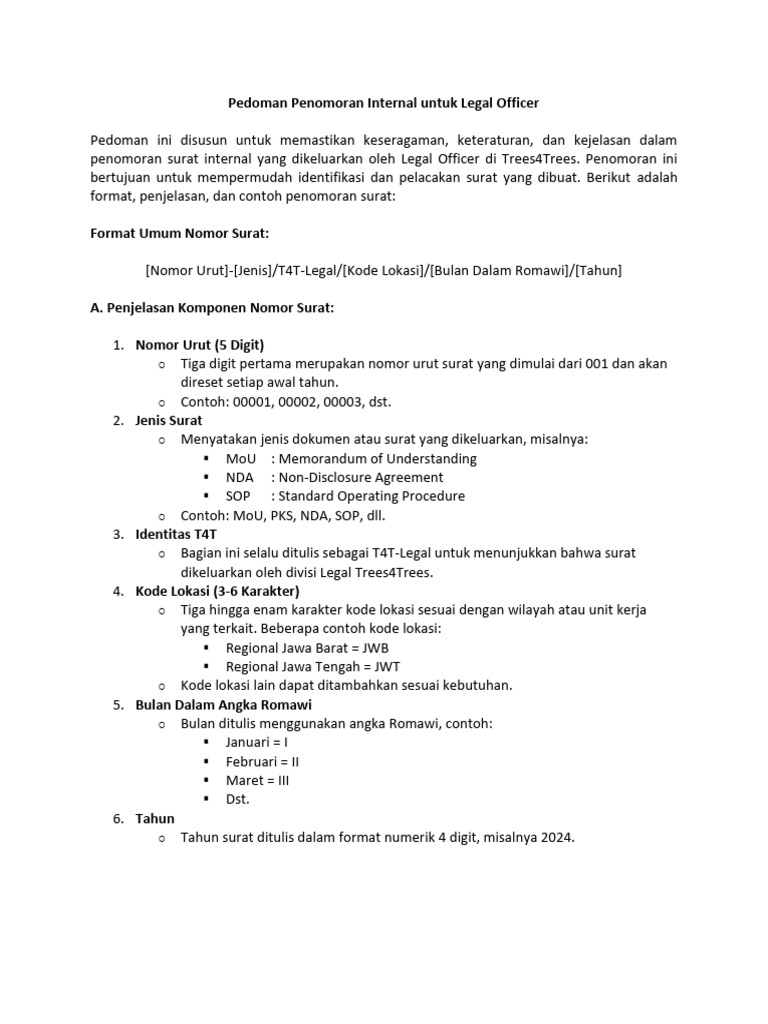 Pedoman Penomoran Internal Untuk Legal Officer | PDF