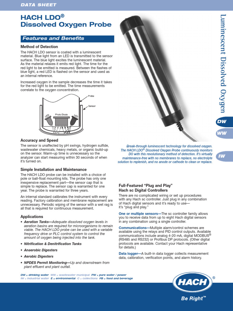 HACH LDO® Dissolved Oxygen Probe | PDF | Sensor | Stainless Steel