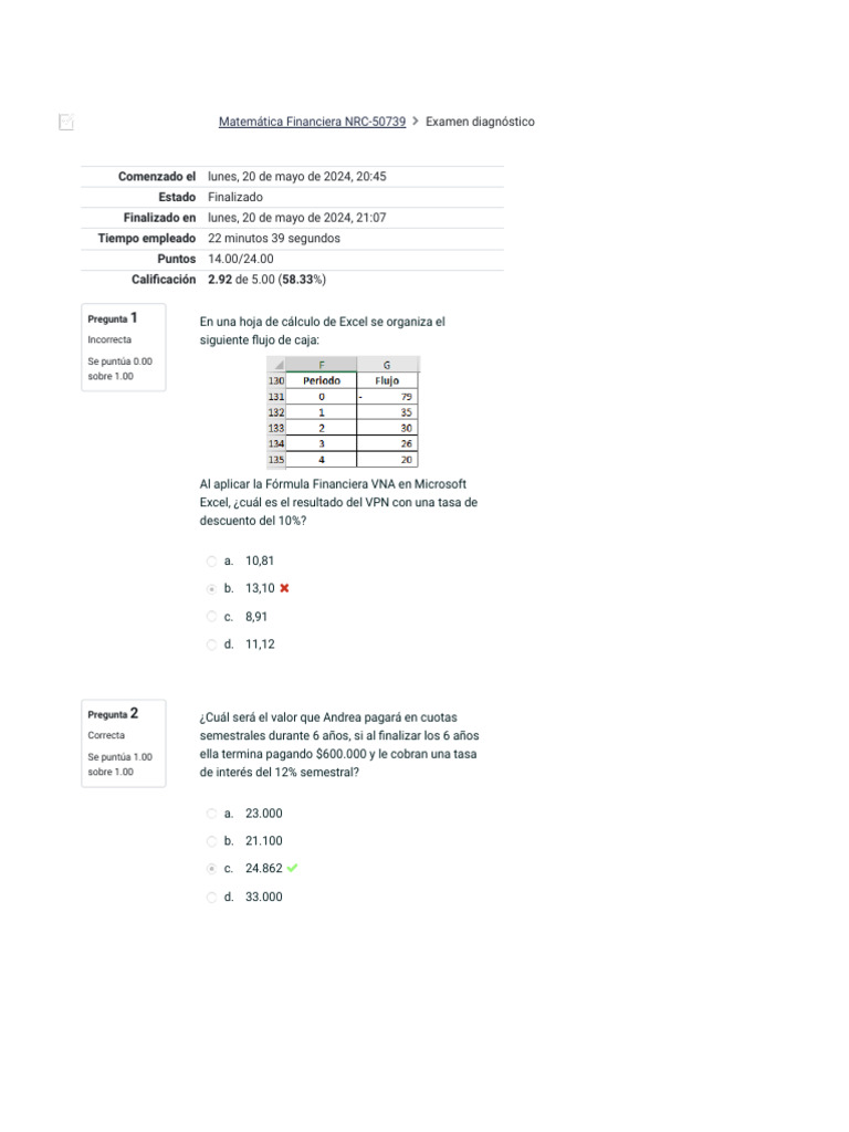 Examen Diagnóstico de Matemática Financiera | PDF | Tasas de interés ...