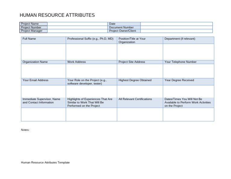 Human Resource Attributes Template | PDF
