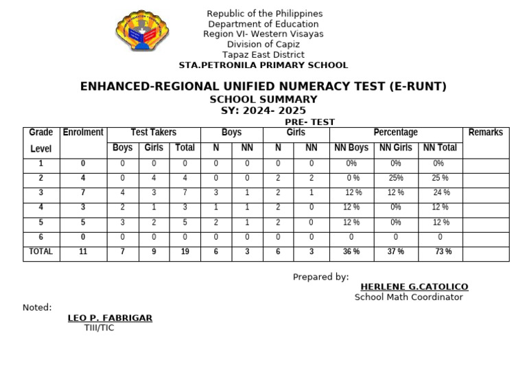 E-RUNT School Summary for Sta. Petronila | PDF