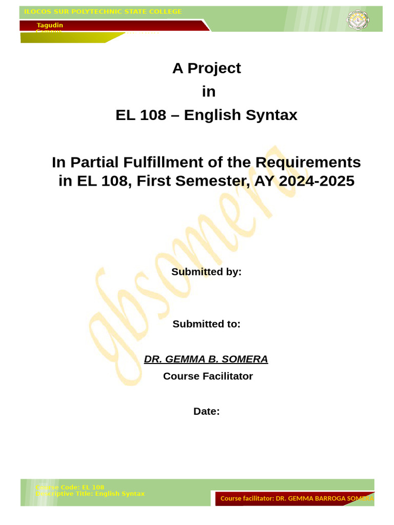 English Syntax Project EL 108 | PDF