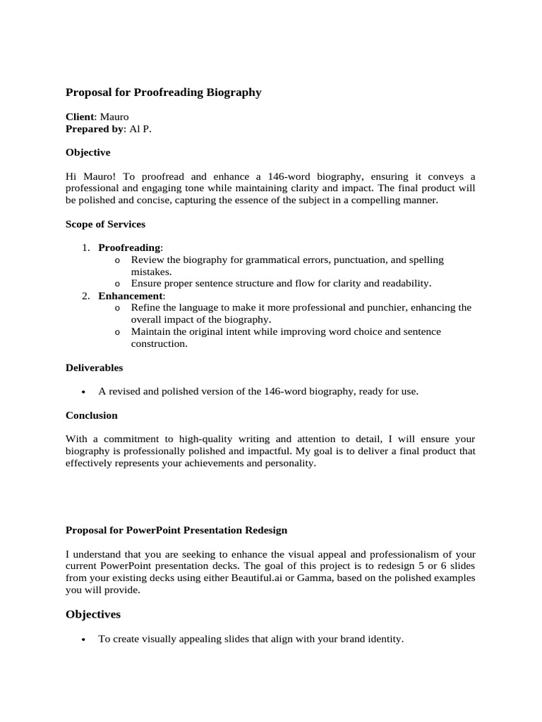 Proposal For Proofreading Biography | PDF | Proofreading | Microsoft ...