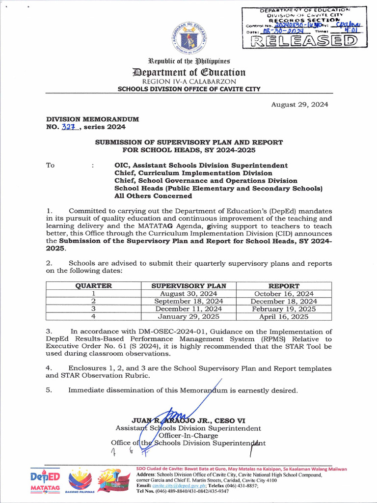 Dm-327-S-2024-Submission of Supervisory Plan and Report For School ...