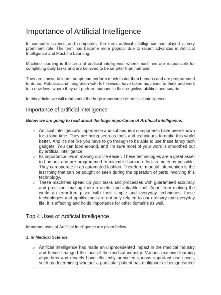 Significance of Artificial Intelligence | PDF | Artificial Intelligence ...