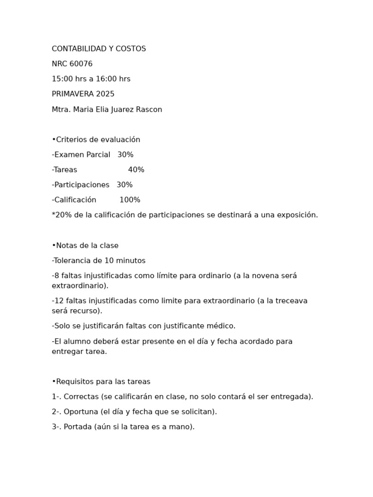 Normas de Evaluación en Contabilidad 2025 | PDF