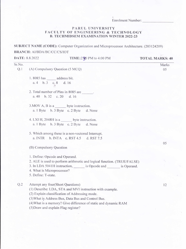 COMA Mid sem | PDF | Computer Architecture | Computer Engineering