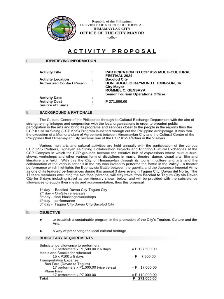 Himamaylan City CCP KSS Festival Proposal | PDF
