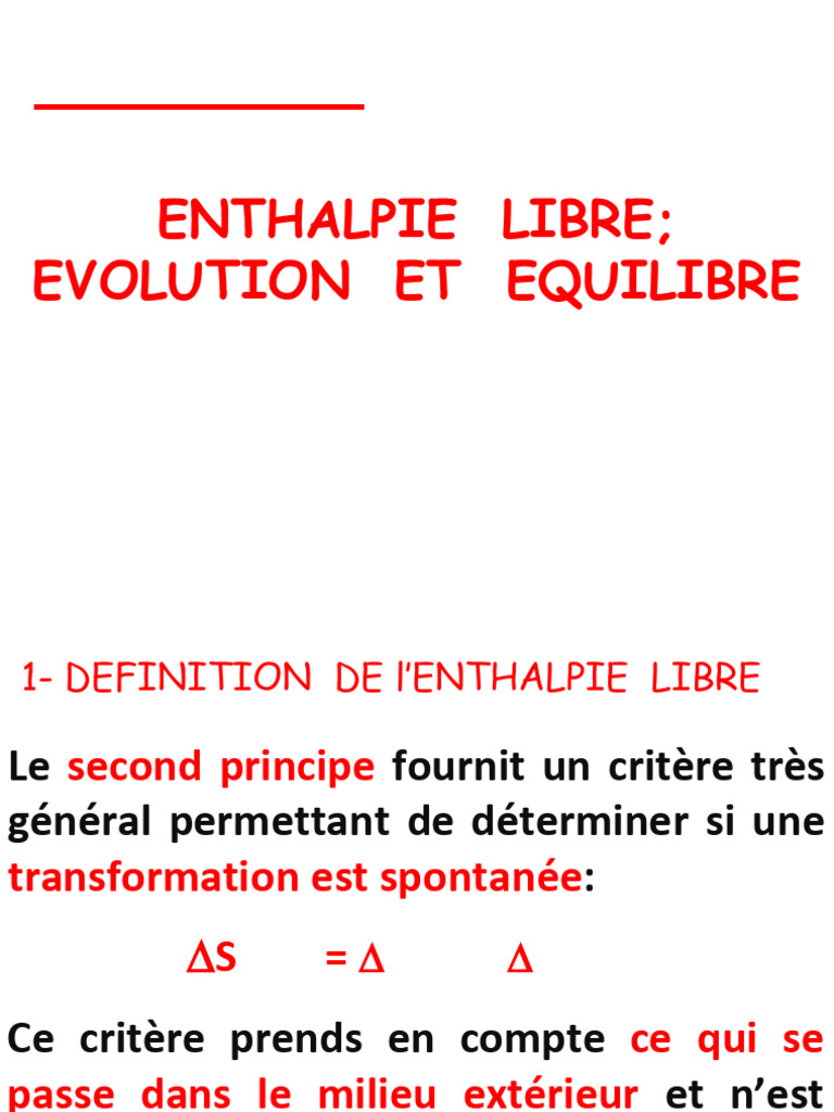 Définition de l'Enthalpie Libre | PDF | Équilibre chimique | Enthalpie ...
