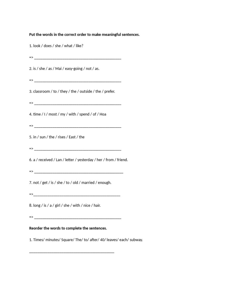 Sentence Rearrangement Exercises | PDF