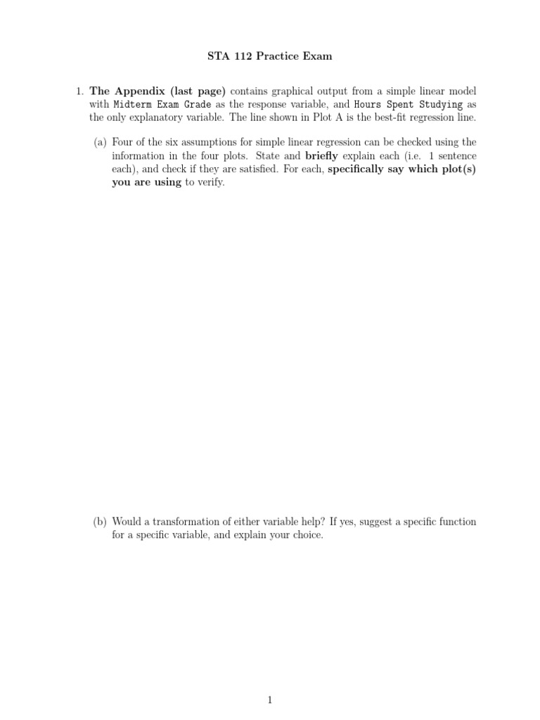 STA 112 Practice Exam Overview | PDF | Errors And Residuals ...