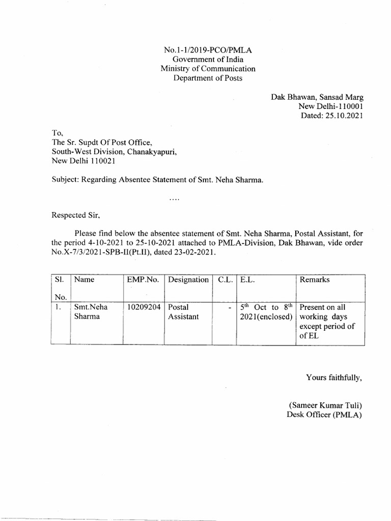 Absentee Statement25102021125328 | PDF