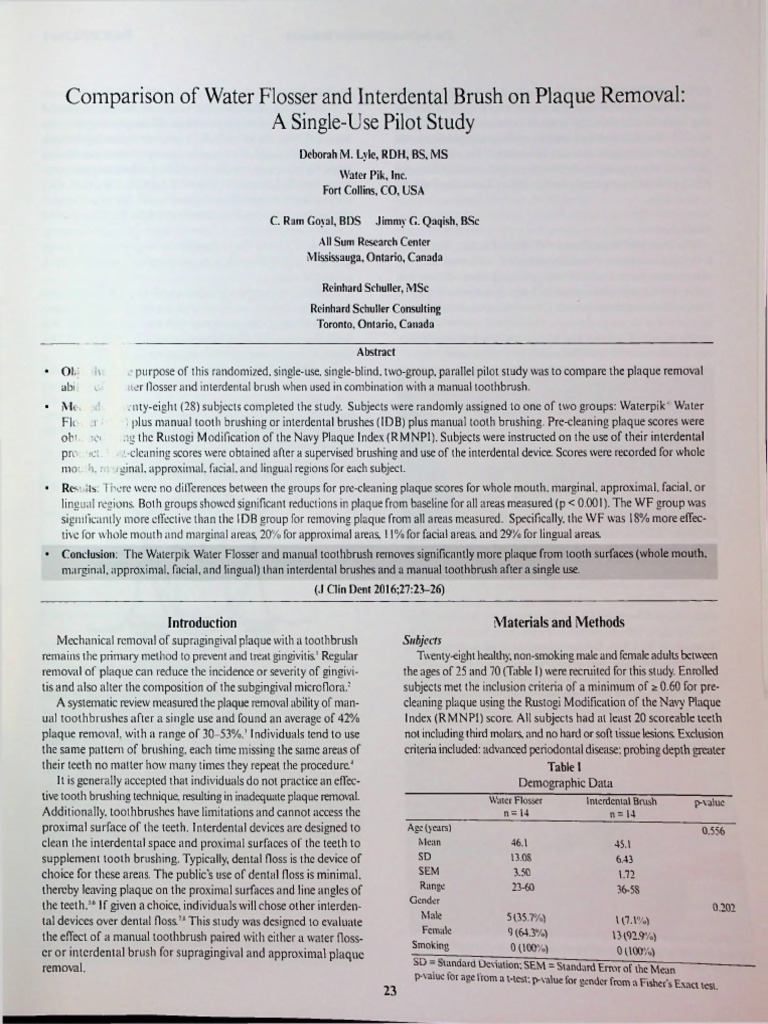 Water Flosser vs. Interdental Brush Study | PDF | Toothbrush | Dentistry