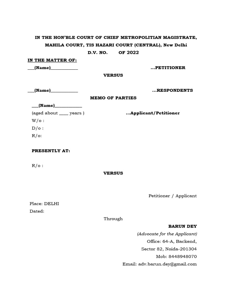 DV Act 2005: Petition for Residence Rights | PDF | Affidavit | Marriage