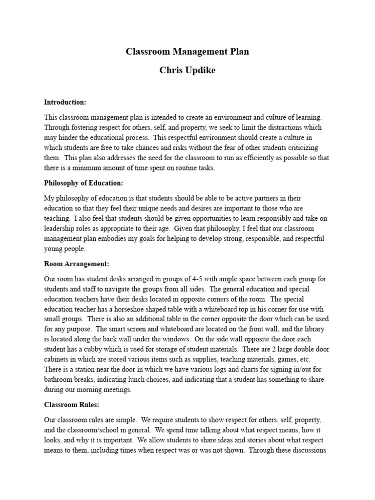Classroom Management Plan | PDF | Classroom