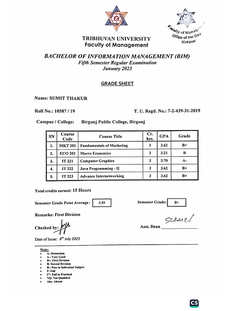 5th Sem Bim Result | PDF