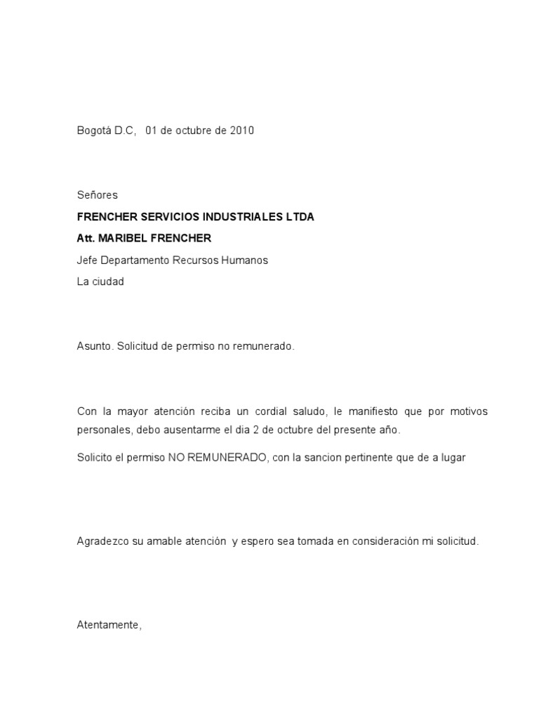 Licencia no remunerada carta