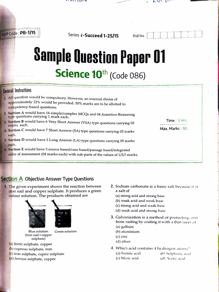 Arihant Sample Paper 1 For Class 10 Cbse | PDF | Carboxylic Acid ...