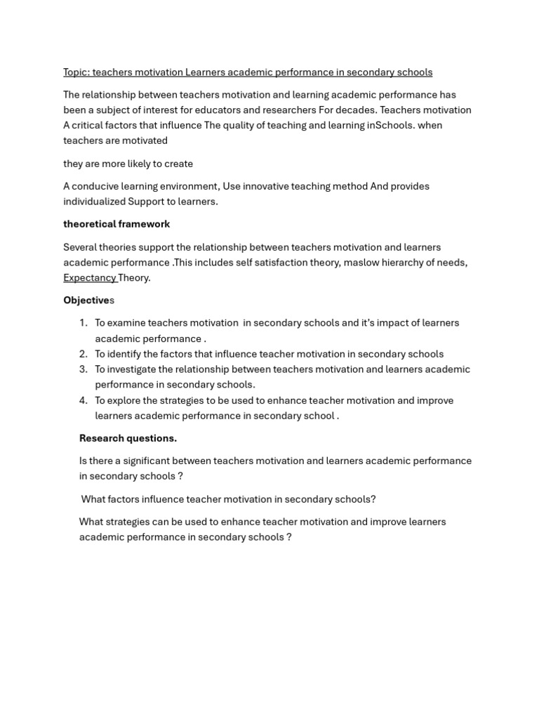 Teacher Motivation and Student Performance | PDF