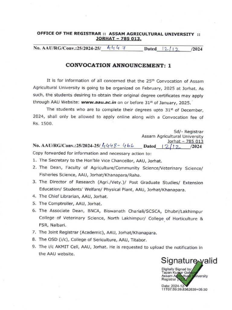 Signed Convocation 25 Announcement-1 | PDF