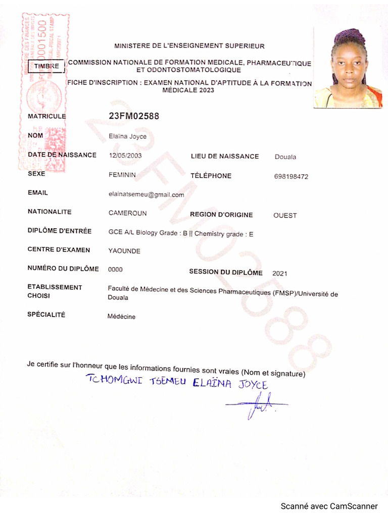 Fiche D'inscription | PDF