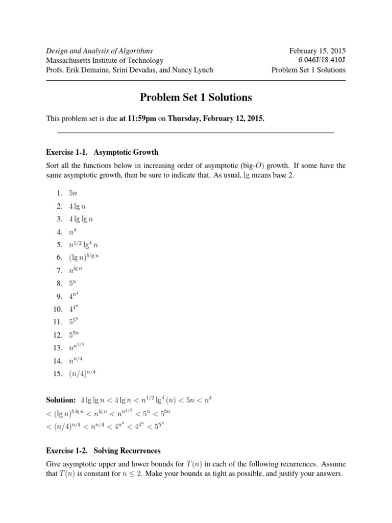 MIT Problem Set 1 Solutions: Algorithms | PDF | Algorithms ...