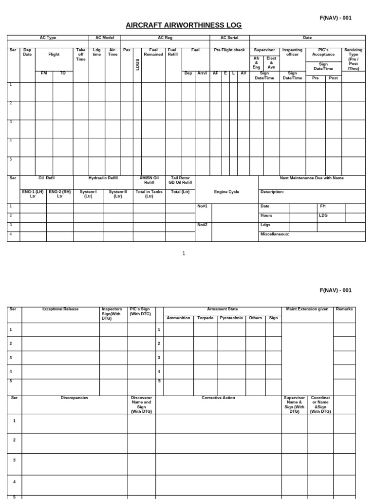Aircraft Airworthiness Log Form | PDF | Aviation | Aircraft