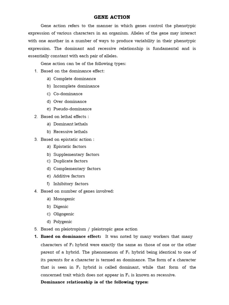 Dominance and Gene Action Types | PDF | Dominance (Genetics) | Zygosity