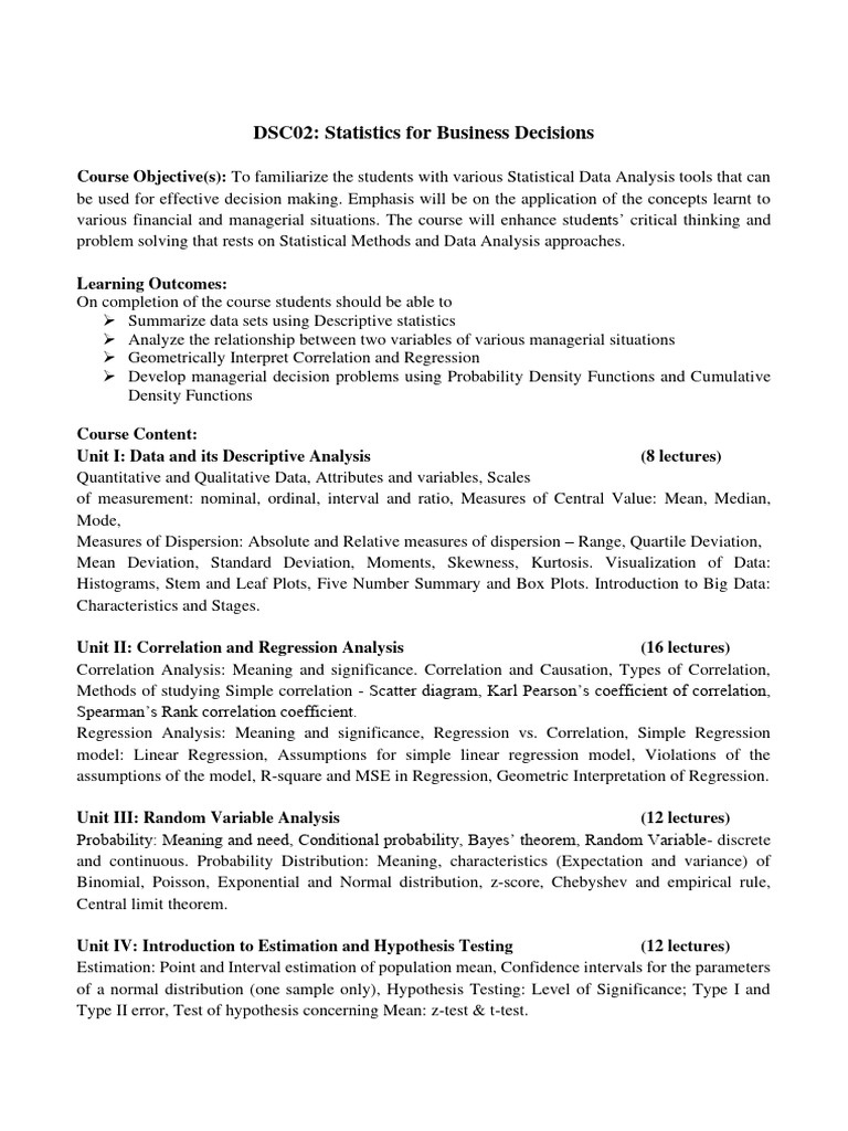 Business Statistics for Decision Making | PDF | Statistics | Regression ...