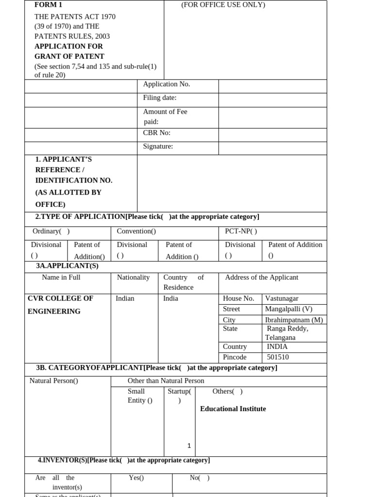 Form-1 | PDF | Patent | Priority Right