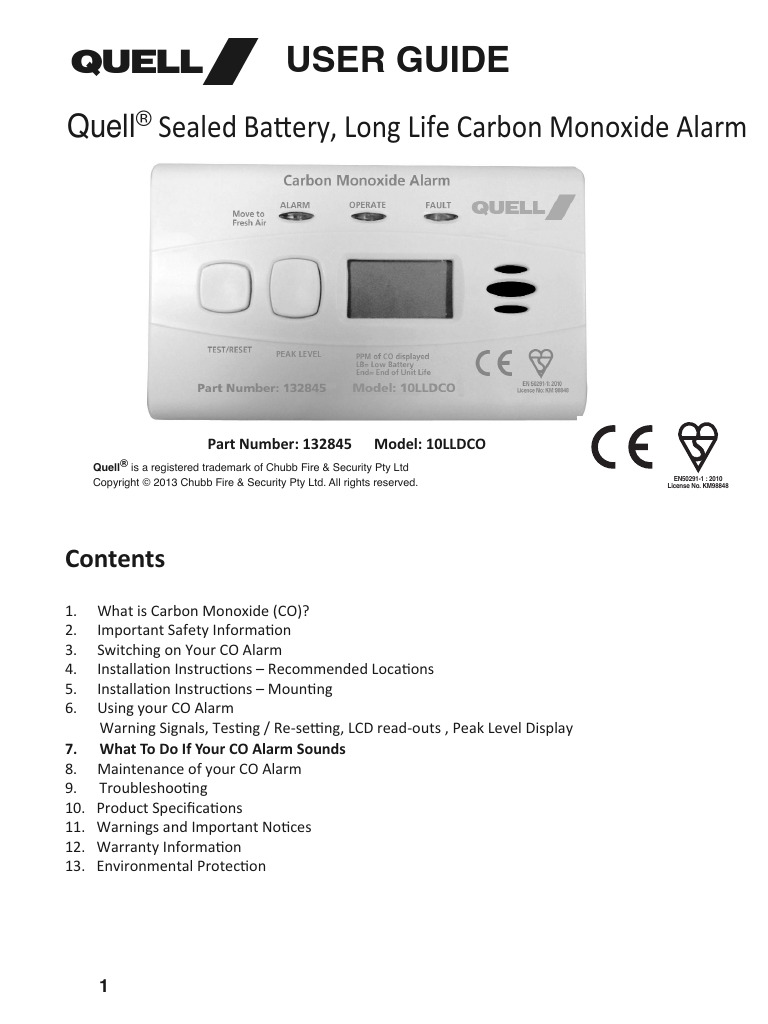 Quell® CO Alarm User Guide 132845 | PDF | Stove | Chimney