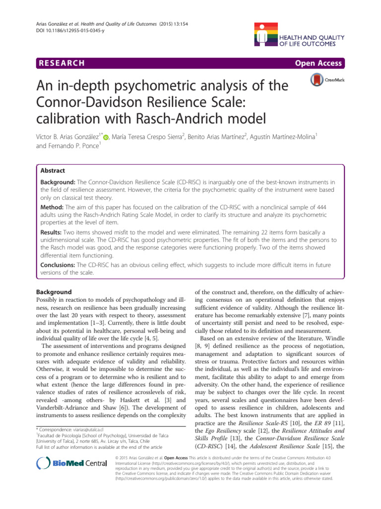 Psychometric Analysis of CD-RISC Scale | PDF | Psychometrics ...