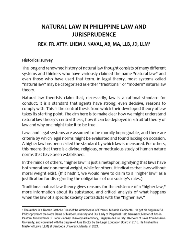 Natural Law in Philippine Jurisprudence | PDF | Natural Law | Reason