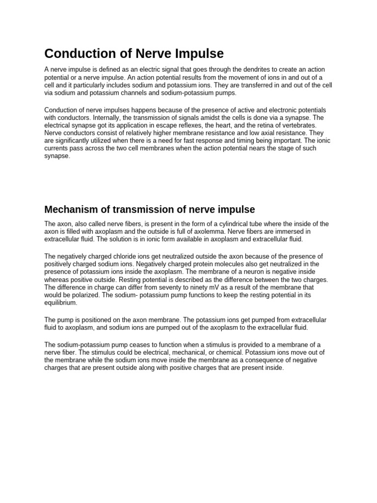 Nerve Impulse Conduction Explained | PDF | Action Potential | Membrane ...