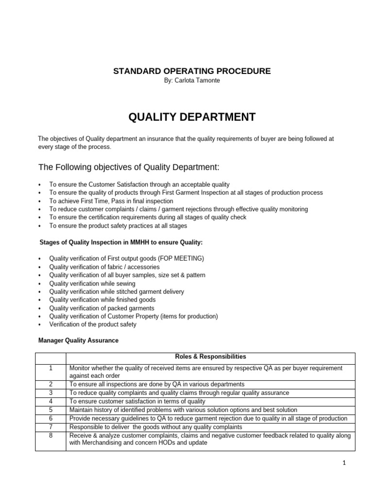 Standard operational Procedure | PDF | Quality Assurance | Textiles