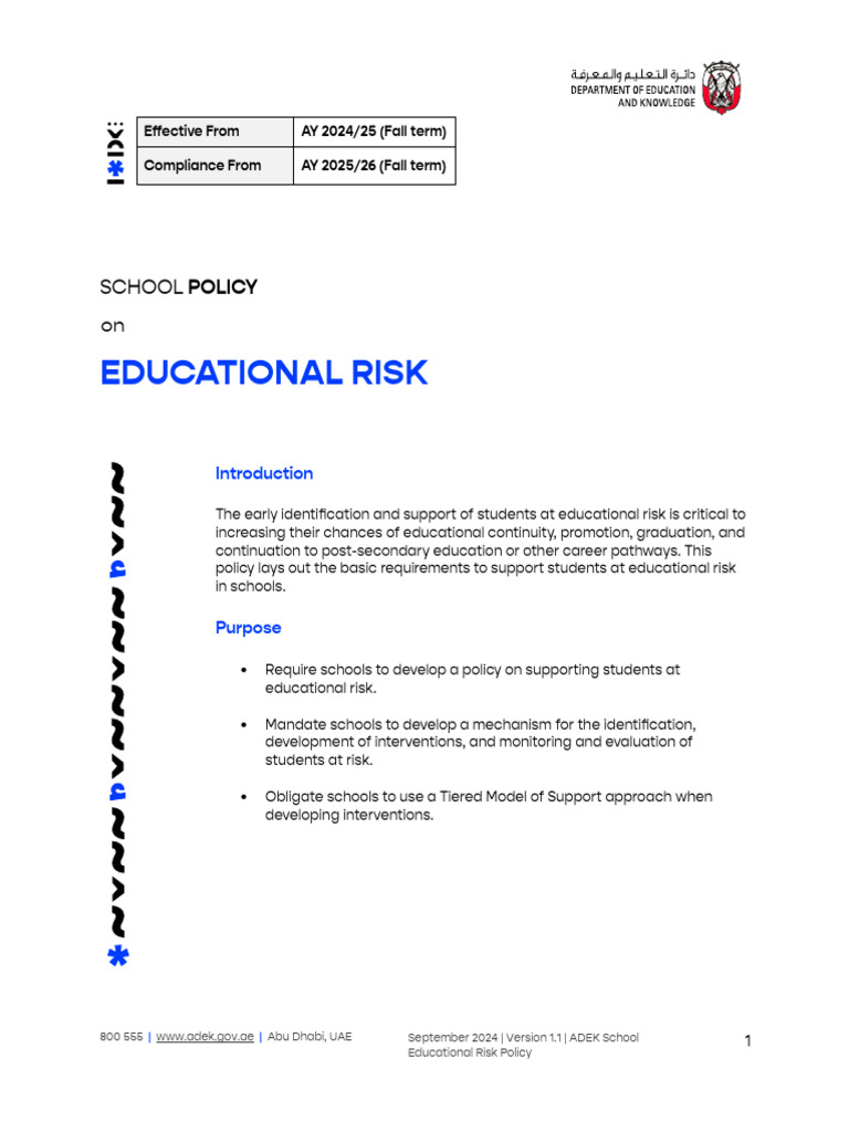 ADEK Educational Risk Policy Overview | PDF | Risk | Policy