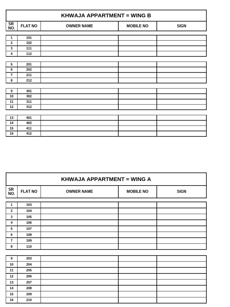 Khwaja Apartment Owner Directory | PDF