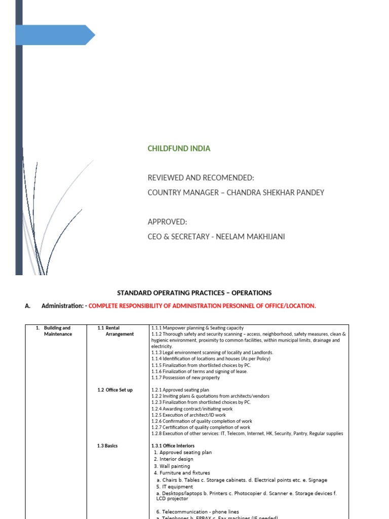 ChildFund India Operations SOP Guide | PDF | Procurement | Request For ...