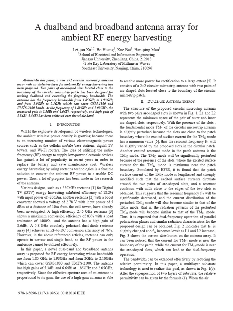 A Dualband and Broadband Antenna Array For Ambient RF Energy Harvesting ...