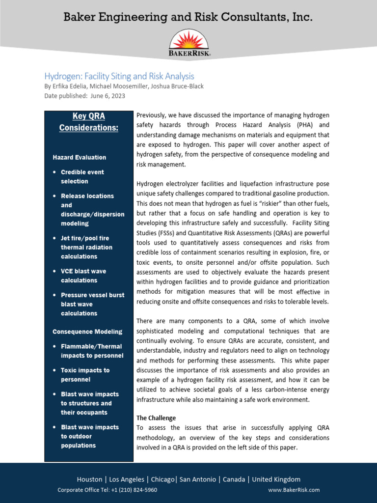 Hydrogen Risk Analysis and Modeling Guide | PDF | Risk | Risk Assessment