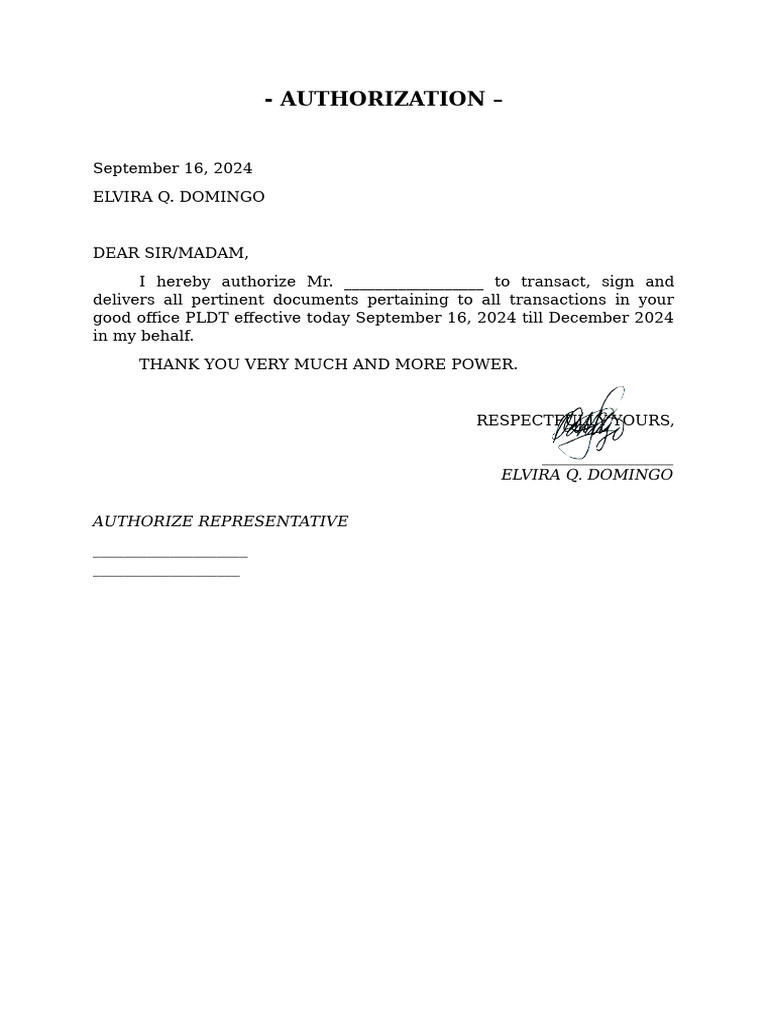 Authorization for PLDT Transactions | PDF