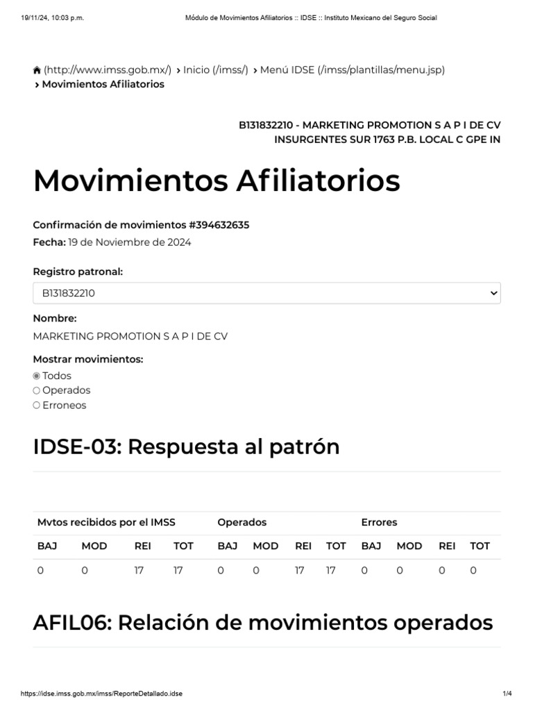 Movimientos Afiliatorios IMSS 2024 | PDF