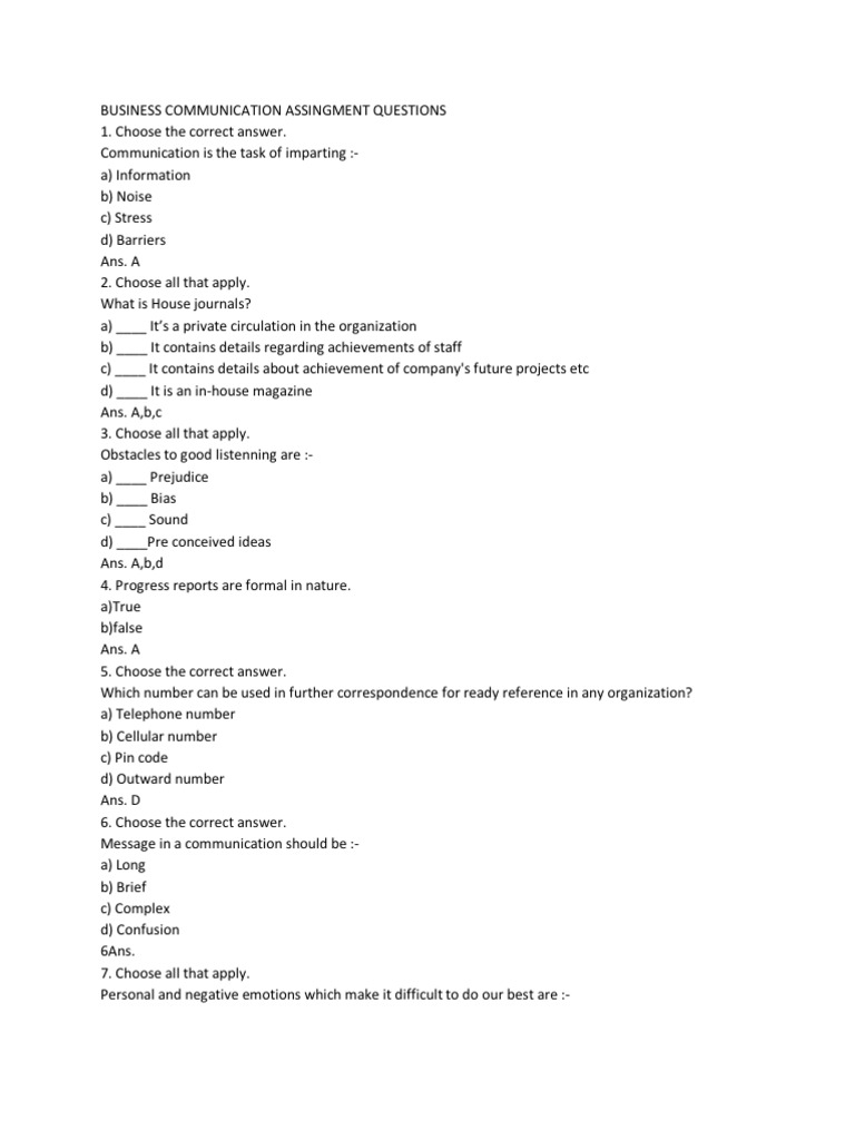 Business Communication Essentials | PDF | Negotiation | Multiple Choice