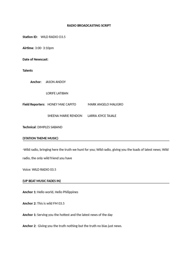 WILD RADIO News Broadcast Script | PDF | Branches Of Meteorology ...