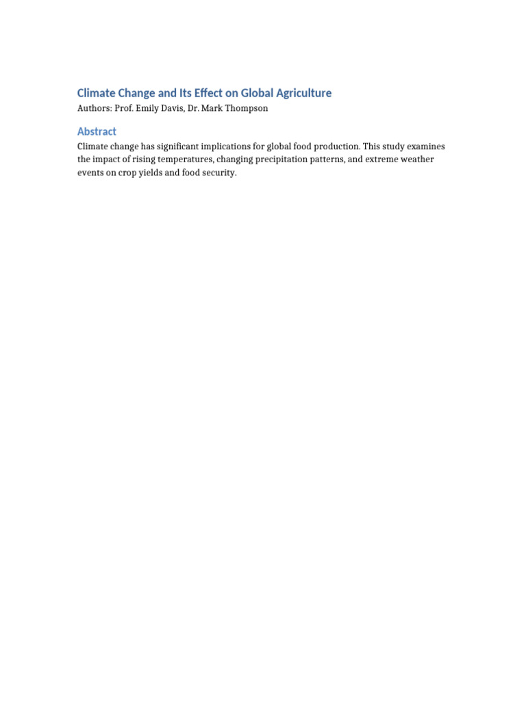 Climate Change and Its Effect On Global Agriculture | PDF
