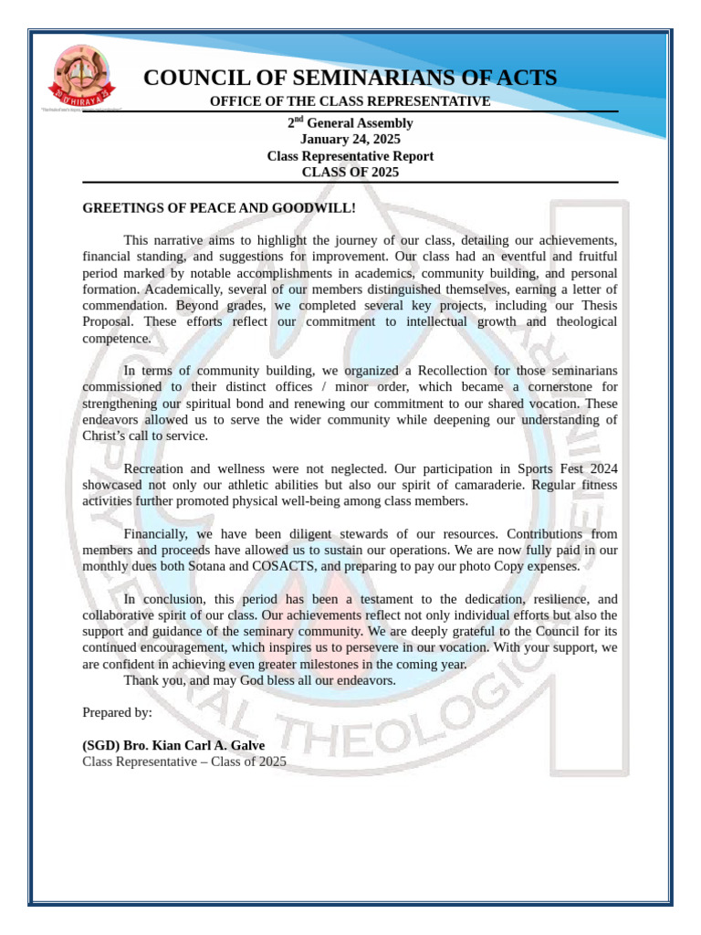 Class of 2025 Assembly Report Summary | PDF
