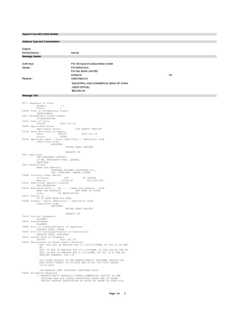 Documentary Credit Details | PDF | Letter Of Credit | Bill Of Lading