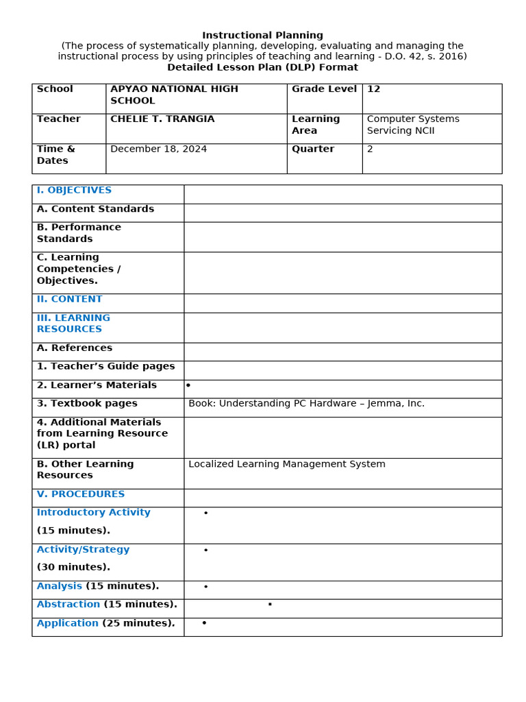Detailed Lesson Plan CSS Region Template | PDF | Lesson Plan | Learning
