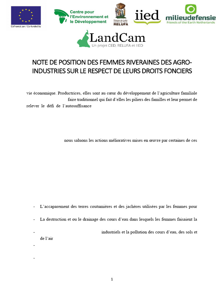 Droits fonciers des femmes riveraines | PDF | Plantation | Forêt