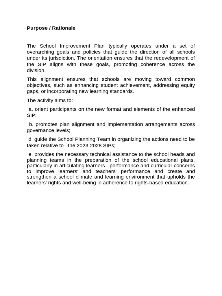 Purpose - Rationale For SIP | PDF